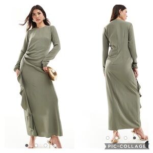 NEW ASOS long sleeve green maxi bodycon dress
